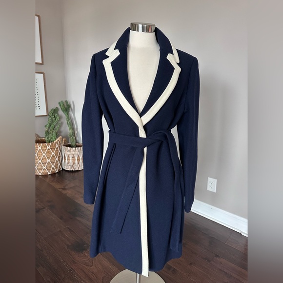 J. CREW Tipped Topcoat Italian Wool Stadium Cloth MEGHAN MARKLE Navy Size 14 NWT - Picture 3 of 14